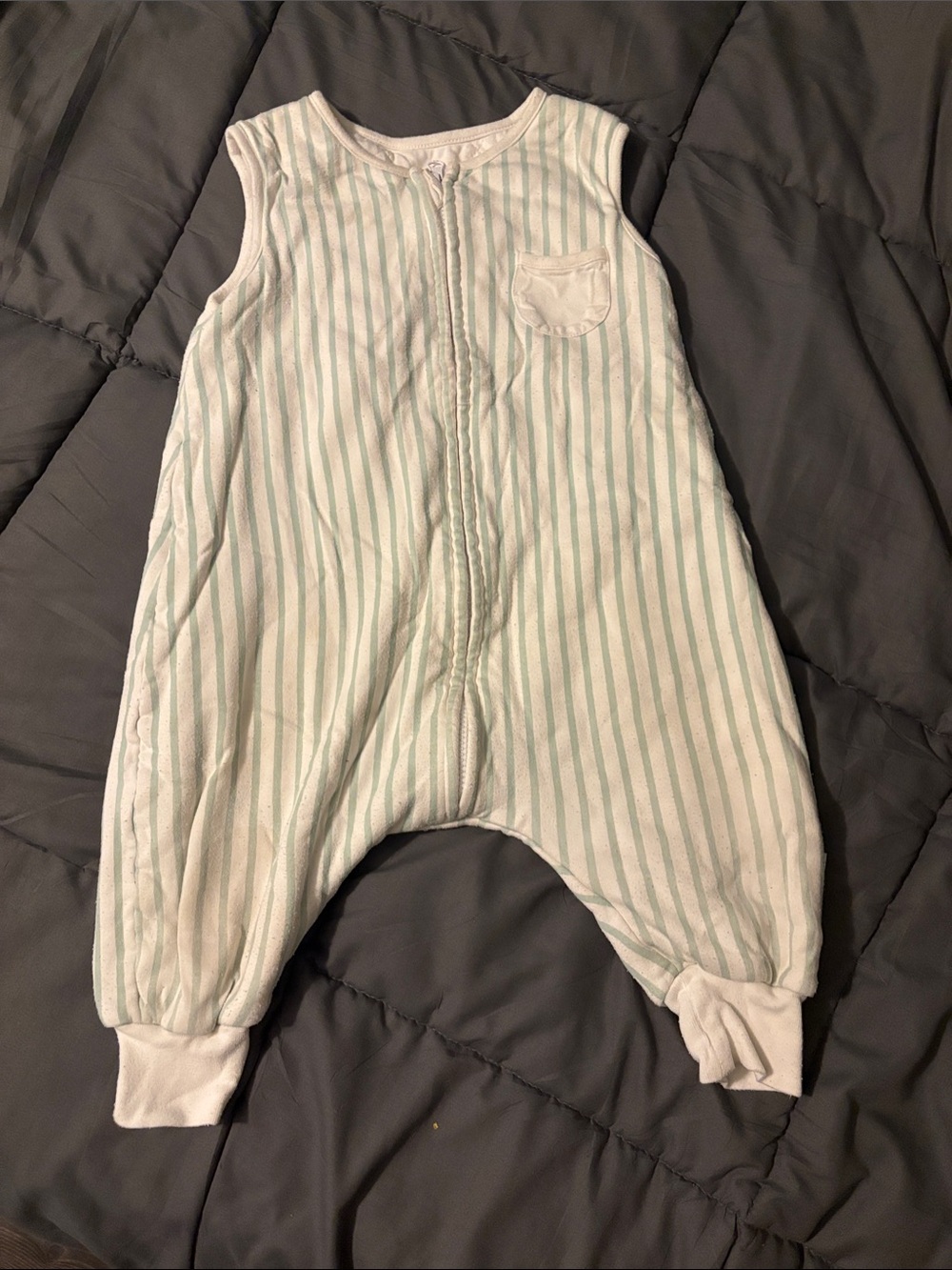 TealBee Walking Sleep Sack - Striped Sleeveless in Mint and White